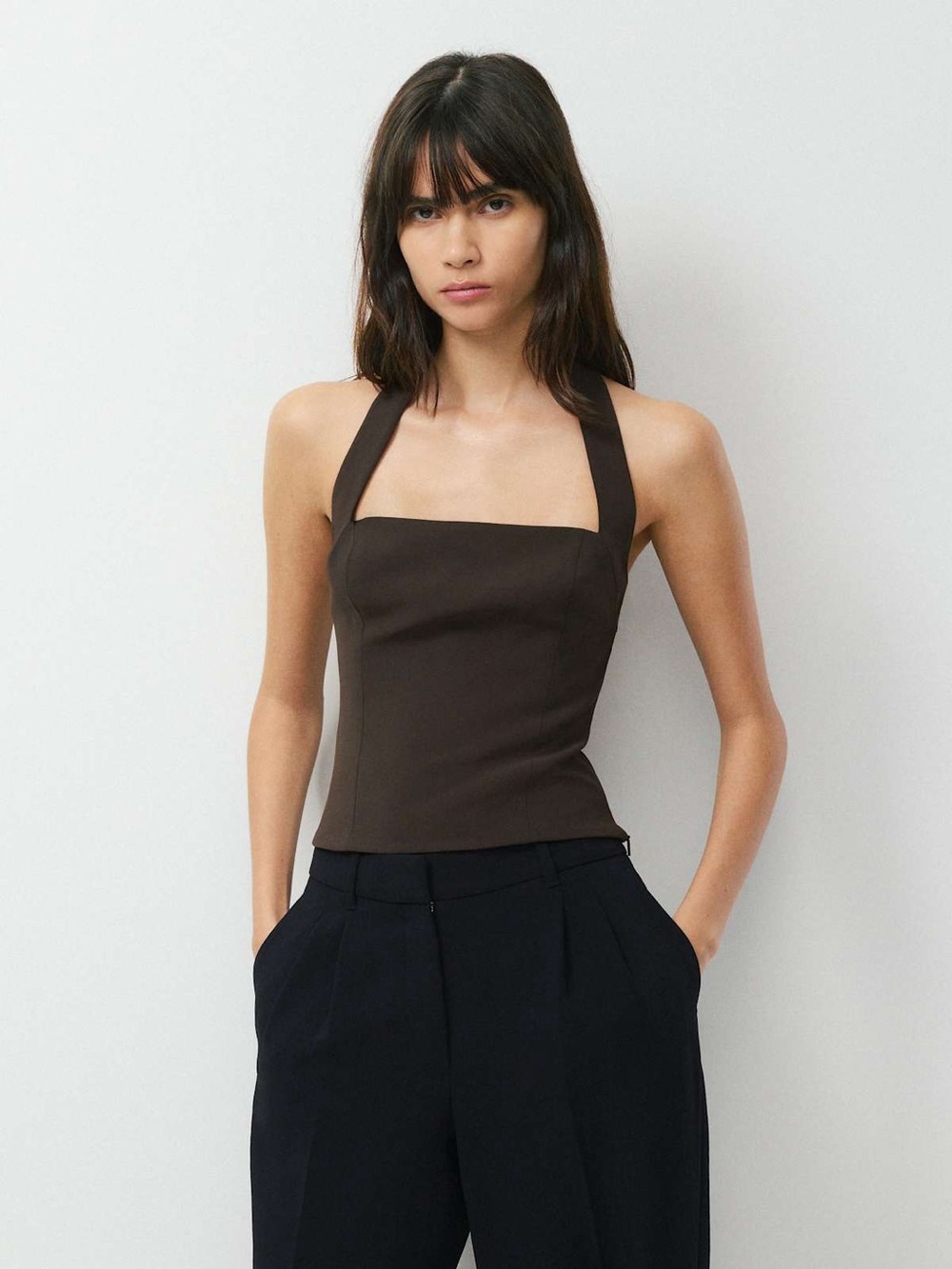 nwot Whisper halter top crepette XL Cacao nib brown